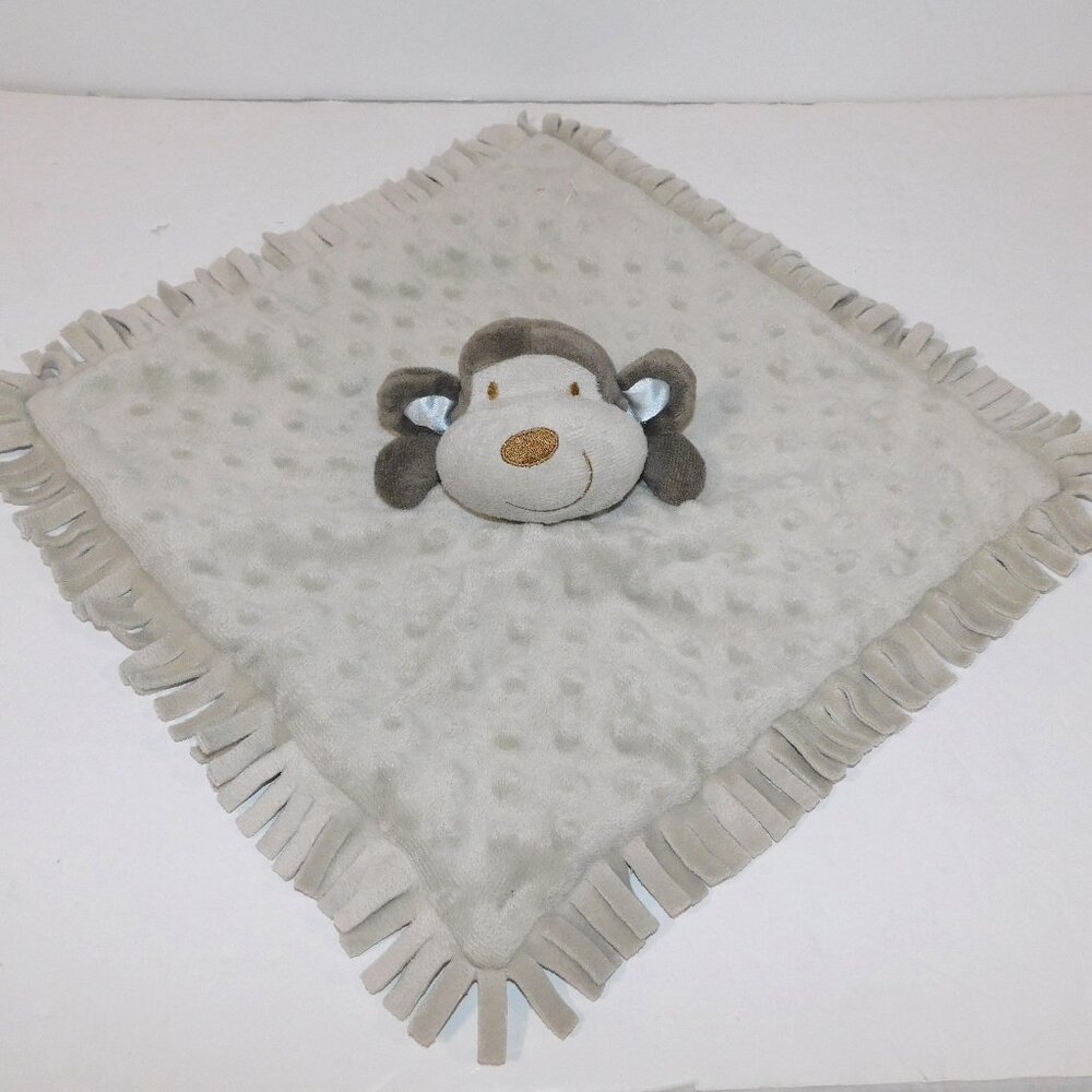 Elegant Baby Gray Monkey Plush Security Blanket Fringe Trim Baby Lovey Nunu